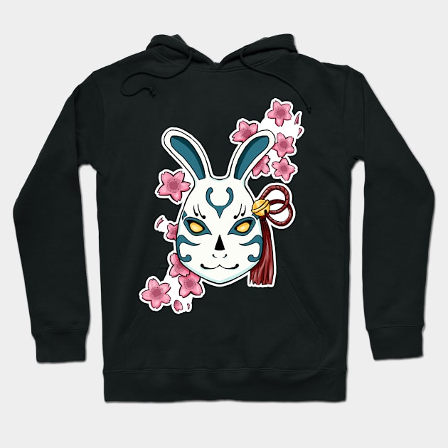 Blossoming Habits: A Cherry Blossom Japanese Mask Blue Hoodie by alexandre-arts